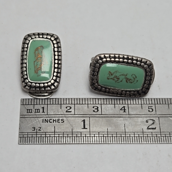 Chico's Silver Tone Turquoise Aqua Color with Copper Design Clip-On Earrings - Picture 9 of 9